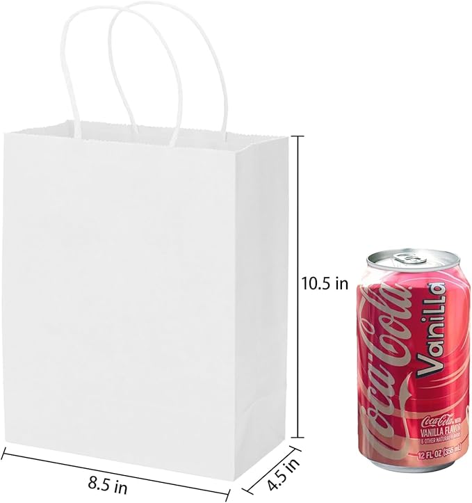 MOZRRO Gift Bags, 100 Pack 10.5x8.5x4.5 Inch, Paper Bags with Handles, Medium Size, White Gift Bag for Birthday, Wedding, Bulk, Party, Lunch, Goodie