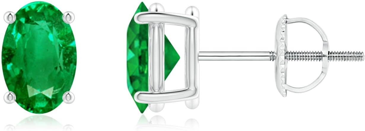 ANGARA Natural Emerald Earrings for Women | Oval Shape Emerald Classic Earrings in 14K Solid Gold/Platinum | May Birthday, Anniversary, Gemstone Jewellery Gift