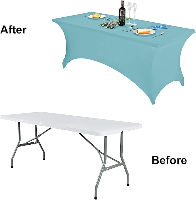 FORLIFE Spandex Table Cover，Fitted Tablecloth for Rectangular Tables, Stretch Patio Table Covers, Universal Spandex Table Cover for Wedding, Banquet, Party (8ft, Aqua)