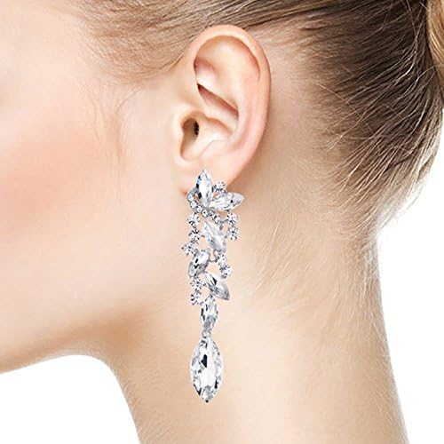 Art Deco Wedding Bridal Party Rhinestone Marquise Cluster Chandelier Long Dangle Statement Earrings