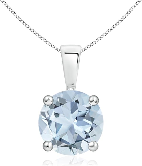 Angara Natural Aquamarine Solitaire Pendant for Women | Round Aquamarine Solitaire Pendant Necklace in 14K Solid Gold/Silver/Platinum With 18" Chain | March Birthday, Gemstone Jewelry Gift