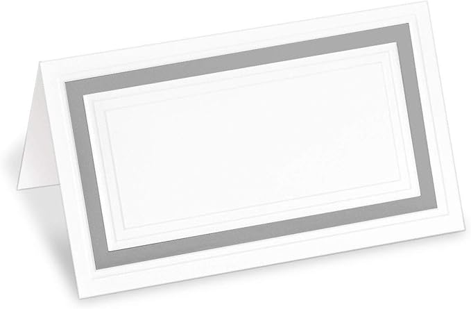 PaperDirect White Cover Stock Place Cards with Silver Foil Border, 100-Pack
