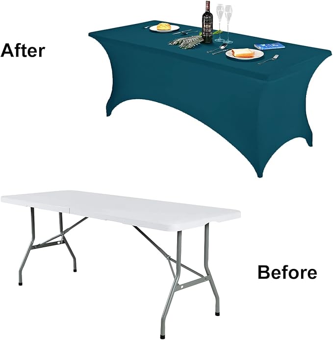 FORLIFE Spandex Table Covers，Fitted Tablecloth for Rectangular Tables, Stretch Patio Table Covers, Universal Spandex Table Cover for Wedding, Banquet, Party (8ft,Peacock)