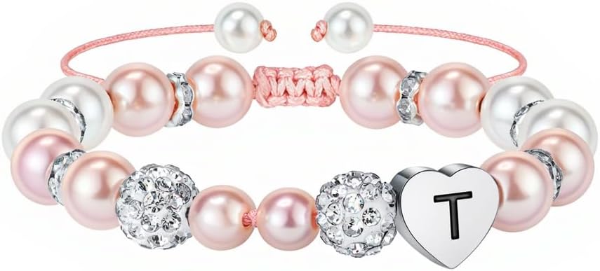 Solza Heart Bead Initial Bracelet – Personalized Stainless Steel Beaded Bracelet with Letter Charm, Adjustable Heart Bracelet, Fashion Jewelry Gift, Stackable Personalized Jewelry Accessory