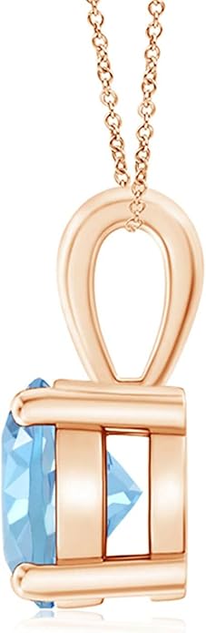 Angara Natural Aquamarine Solitaire Pendant for Women | Round Aquamarine Solitaire Pendant Necklace in 14K Solid Gold/Silver/Platinum With 18" Chain | March Birthday, Gemstone Jewelry Gift