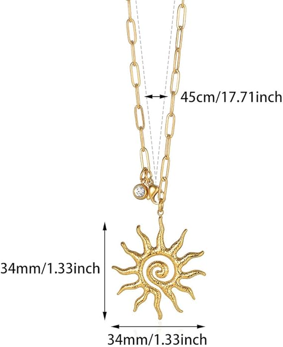 PINK TOWN Sun Necklace for Women Vintage Bohemian Spiral Sun Pendant Necklace Unique Gold Statement Sun Necklace Boho Style Jewelry
