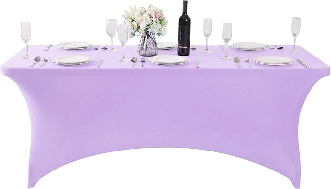 FORLIFE Spandex Table Cover - Fitted 6ft Rectangular Tablecloth, Stretch Patio Cover, Universal for Wedding, Banquet, Party (Lavender)