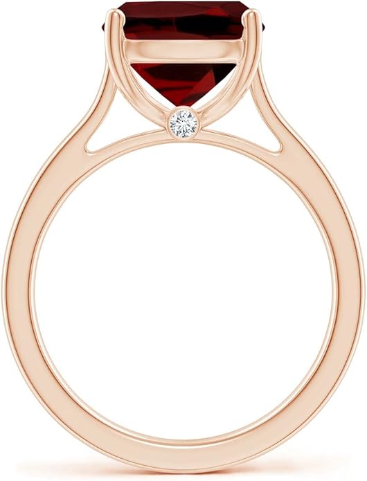 Angara Cushion Garnet Solitaire Ring in Sterling Silver/14K Solid Gold/Platinum | Natural Garnet Solitaire Ring for Women | January Birthday, Anniversary, Gemstone Jewelry Gift