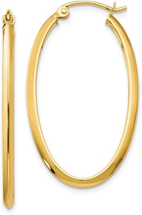 14K Gold Oval Hoop Earrings, (31-52mm) (2mm Tube)