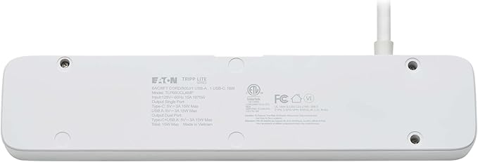 Eaton Tripp Lite Series Desk Clamp Power Strip Surge Protector, 6-Outlets, USB-A & USB-C Charging Ports, 900 Joules, 6ft Flat Extension Cord, Lifetime Manufacturer's Warranty (TLP66UCLAMP)