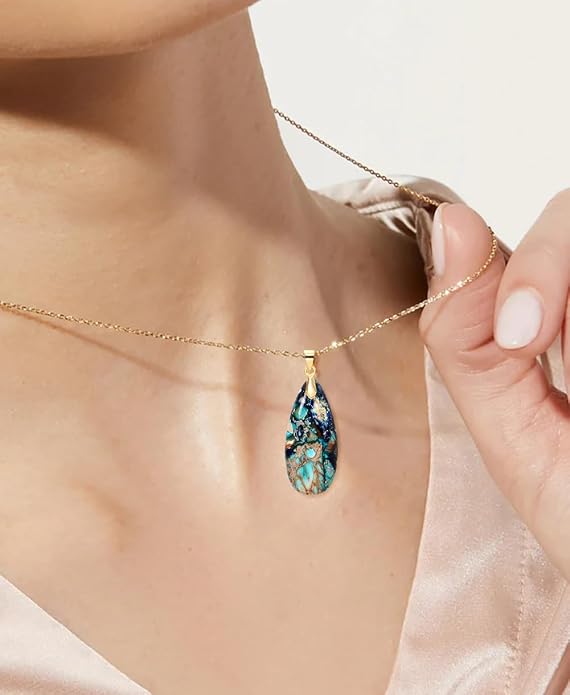Stone Necklaces for Women Teardrop Gemstone Pendant Necklace Natural Stone Chain Necklaces