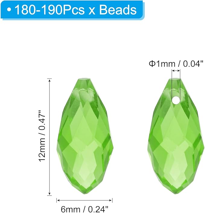 PATIKIL 2 Strands 180-190Pcs Teardrop Crystal Beads, 12x6mm Faceted Teardrop Briolette Horizontal Glass Beads Loose Bead for Bracelet Jewelry Making, Light Green