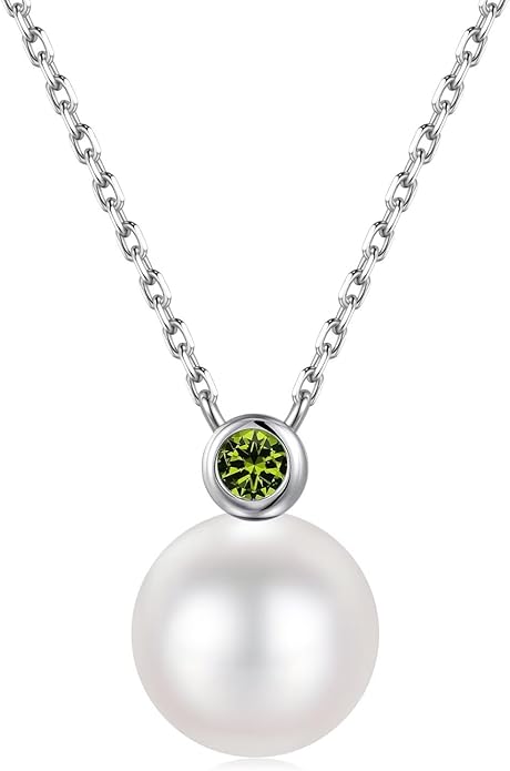 Iefil Valentines Day Gifts for Her - 9-10mm Freshwater Pearl Necklace for Women, Anniversary Birthday Gifts for Wife Mom Girlfriend, S925 Sterling Silver Pearl & Birthstone Necklace, Jewelry for Women