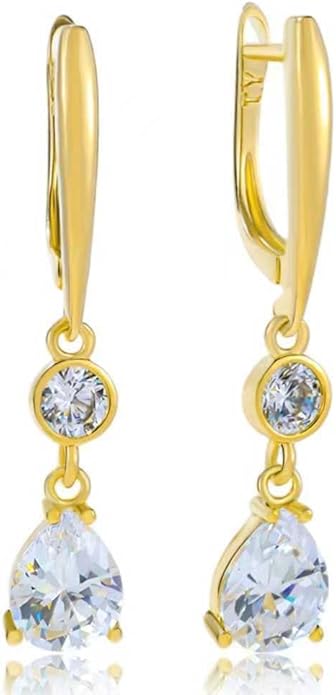 Dangle Earrings for Women Suited for Women Ladies' Trendy CZ Earring 14KGold/Silver Plated Dangling Earrings Jewelry Anti-allergy Hammered Lever-Back Drop Birthday Gift