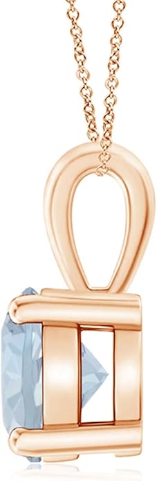 Angara Natural Aquamarine Solitaire Pendant for Women | Round Aquamarine Solitaire Pendant Necklace in 14K Solid Gold/Silver/Platinum With 18" Chain | March Birthday, Gemstone Jewelry Gift