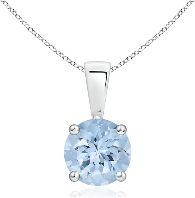 Angara Natural Aquamarine Solitaire Pendant for Women | Round Aquamarine Solitaire Pendant Necklace in 14K Solid Gold/Silver/Platinum With 18" Chain | March Birthday, Gemstone Jewelry Gift