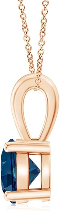 Angara Natural Blue Topaz Solitaire Pendant for Women | Classic Prong-Set Round Blue Topaz Pendant in 14K Solid Gold/Silver/Platinum With 18" Chain | December Birthday, Gemstone Jewelry Gift