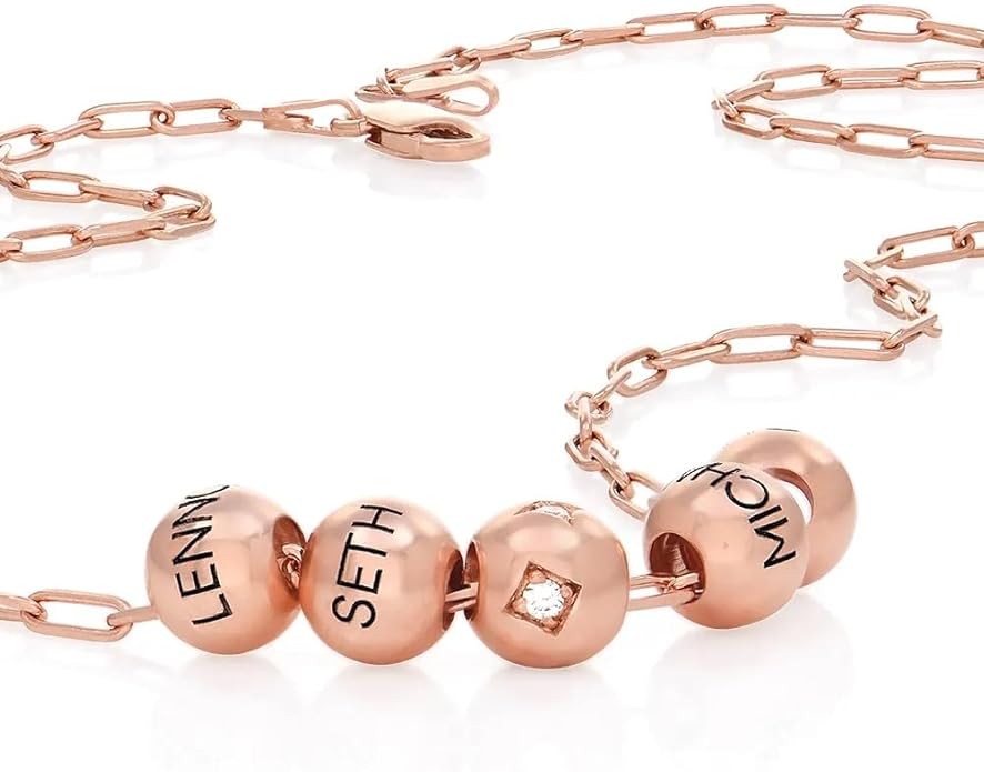 MyNameNecklace Personalized The Balance Charm Necklace with Custom Engraved Beads - Cable/Link Chain - Dainty Gift for Mom, Her - Jewelry for Christmas