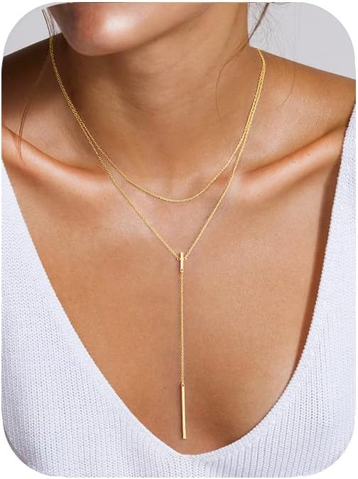 Yoosteel Long 14K-Gold-Plated Necklace for Women - Valentines Gifts Dainty Y-Shaped Necklaces Lariat Drop Chain Simple Jewelry Trendy Gift for Women