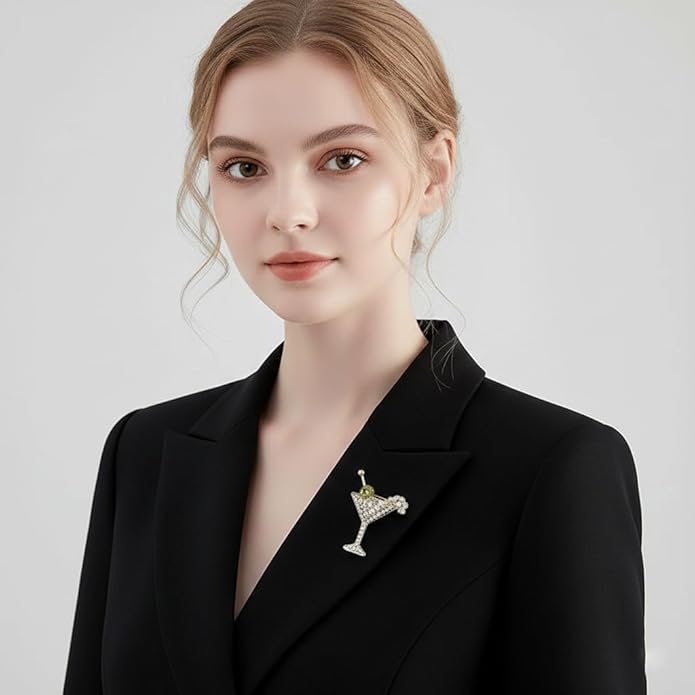 Cocktail Wine Glass Brooch Pin for Women, Elegant Alloy Finish Wine Glass Pins, Classic Women's Brooches for Suit Dress Hat Bag Clothes Accessories and Party Professional Outfits