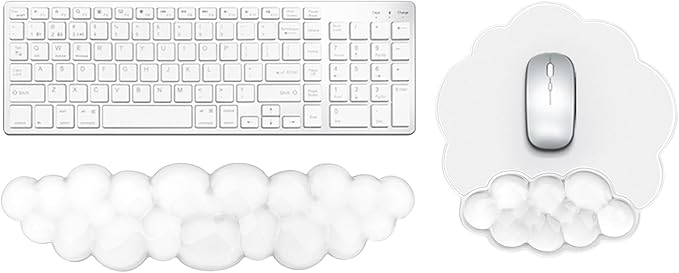 Gel Cloud Keyboard and Mouse Wrist Rest, Cute Wrist Support and Arm Support Rest for Typing Pain Relief，Suitable for Office/Computer/Laptop/Gaming Set-White