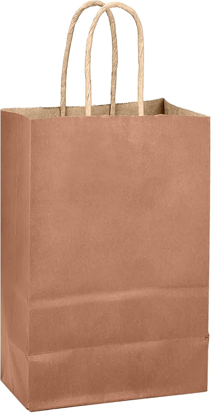 qiqee Apricot Gift Bag with Handles Bulk 24Pcs Paper Bags -10.6"x8.3"x4.3"Party Favor Bags - Solid Color