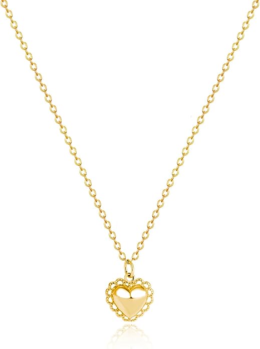 Zeffy Cute Heart Necklace 18k Gold/Silver Plated Tiny Heart Pendant Choker Necklaces Gold Love Heart Chain Necklace for Women Dainty Gold Jewelry Valentines Day Gifts for Women Girls Teen Girls