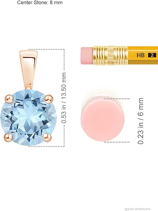 Angara Natural Aquamarine Solitaire Pendant for Women | Round Aquamarine Solitaire Pendant Necklace in 14K Solid Gold/Silver/Platinum With 18" Chain | March Birthday, Gemstone Jewelry Gift