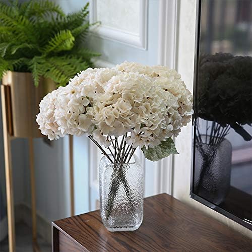 Kimura's Cabin 2Bouquets Fake Hydrangea Flowers Vintage Artificial Silk Flowers Bouquets 10Heads for Home Table Centerpieces Wedding Party Decoration (White, Pack of 2)