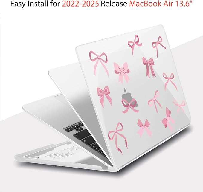 Teryeefi Case for MacBook Air 13.6 inch M4 M3 M2 2025 2024 2023 2022 Released Model A3240 A3113 A2681, Design Protective Hard Shell Cover for MacBook Air M3 M2 13 inch, Cute Pink Bows