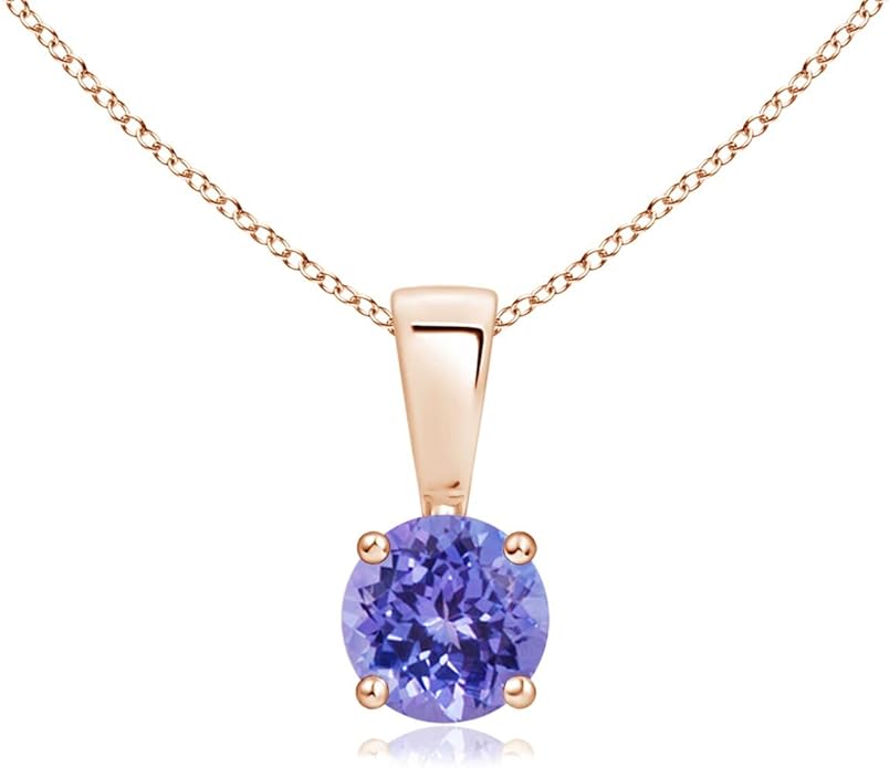 Angara Natural Tanzanite Solitaire Pendant for Women | Round Tanzanite Solitaire Pendant Necklace in 14K Solid Gold/Silver/Platinum With 18" Chain | December Birthday, Gemstone Jewelry Gift