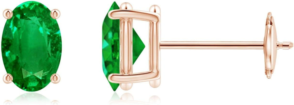 ANGARA Natural Emerald Earrings for Women | Oval Shape Emerald Classic Earrings in 14K Solid Gold/Platinum | May Birthday, Anniversary, Gemstone Jewellery Gift