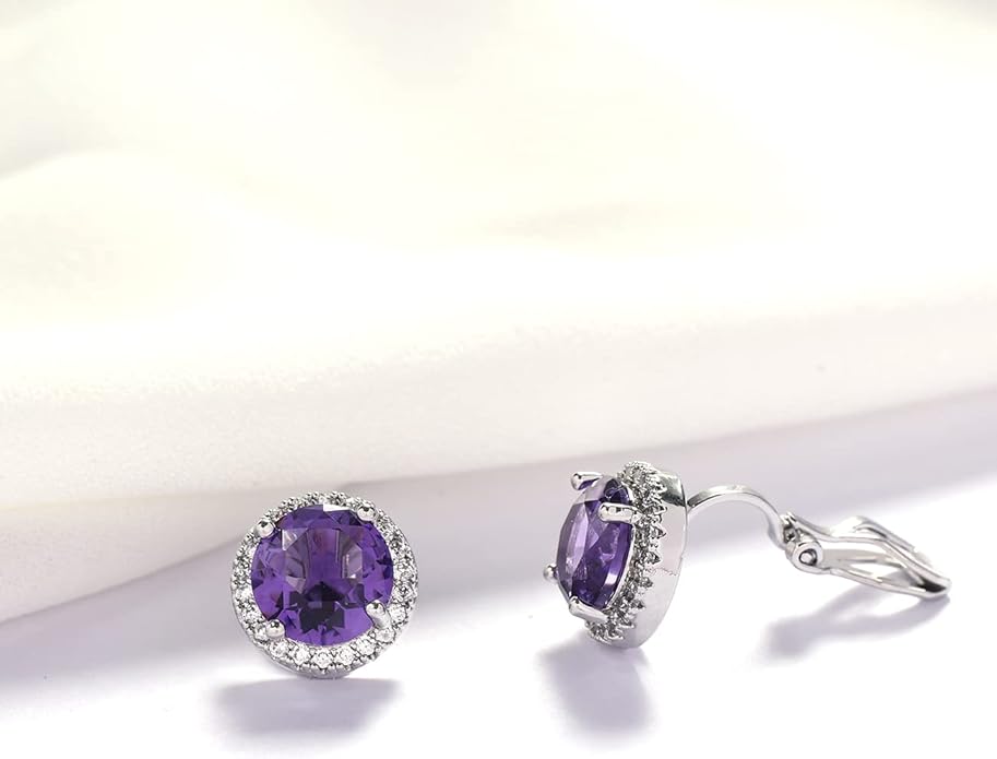 YOQUCOL 10MM Cubic Zirconia Crystal Clip On Stud Earrings Round Non Pierced Earrings for Women