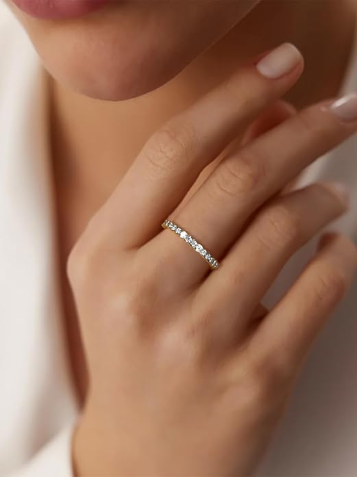 D Color VVS1 Clarity Moissanite Hand Setting Eternity Rings for Women, Solid 925 Sterling Silver Rhodium Finish, Stackable Ring, Wedding Birthday Valentines Anniversary Mothers Day Ideal Gift for Her