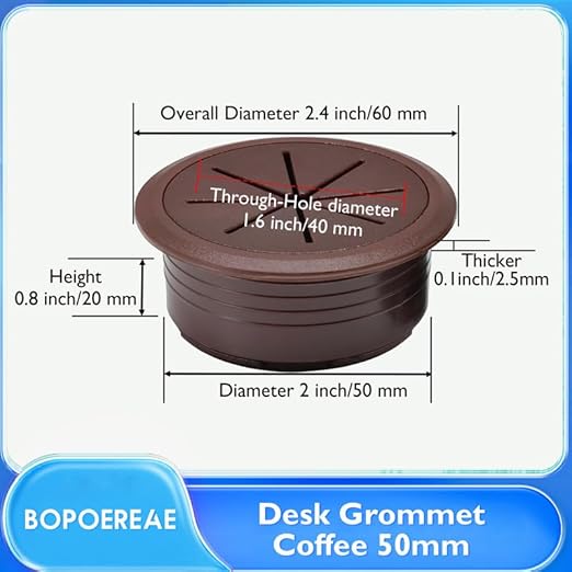Desk Grommet 2" (50 mm), Desk Hole Cover for Cables Coffee, Cable Grommet ABS Plastic, Desk Hole Grommet for Office and Home Table Cable, Detachable & Flexible Cable Cord Organizer-4 Pcs