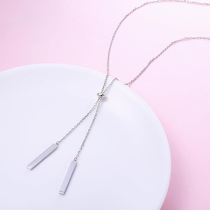Long Necklace Sterling Silver Larait Bar Y Lariat Long Chain Drop Adjustable Necklace Gift for Her, 30"