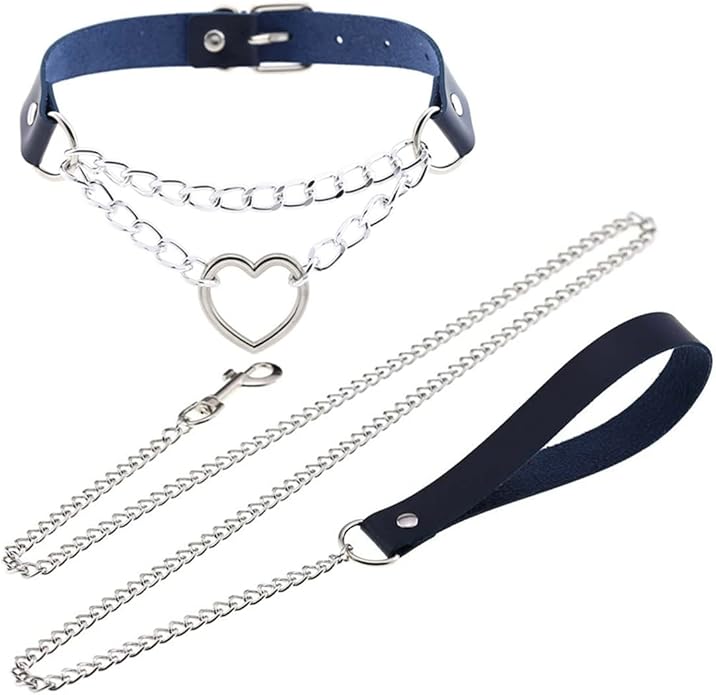 Harajuku Peach Heart Choker Punk Hauling Chain PU Leather Collar Gothic Necklace NightClub Goth Leash Belts