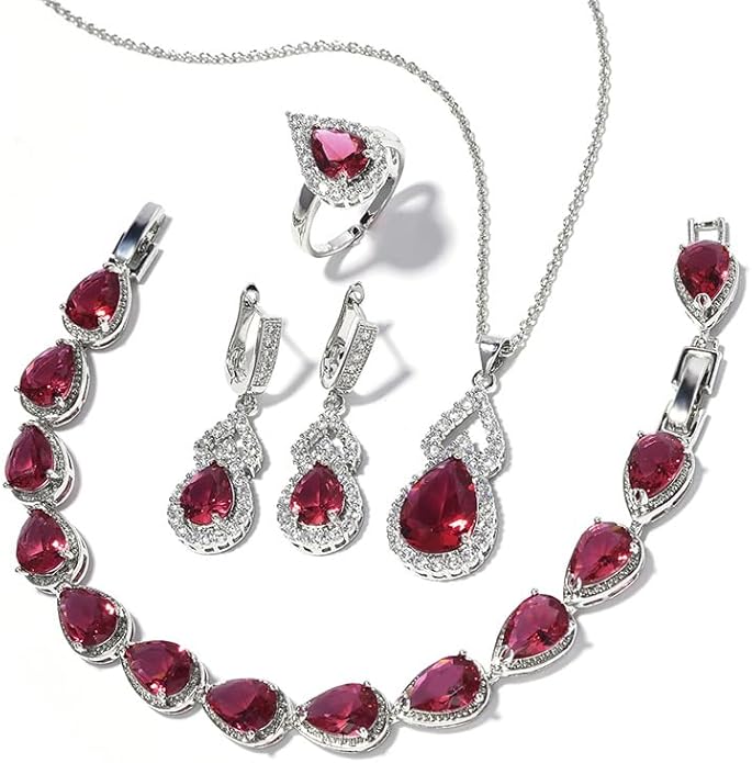 Classic Jewelry Set—Perfect for Weddings, Galas, and Everyday Wear—Includes Bracelet, Ring, Pendant Earrings, and Necklace ，Birthday Gift for Mother/Wife/Sister/Best Friend