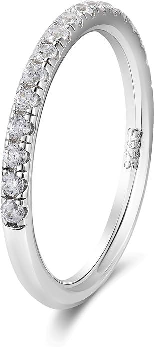 D Color VVS1 Clarity Moissanite Hand Setting Eternity Rings for Women, Solid 925 Sterling Silver Rhodium Finish, Stackable Ring, Wedding Birthday Valentines Anniversary Mothers Day Ideal Gift for Her