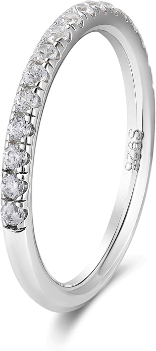 D Color VVS1 Clarity Moissanite Hand Setting Eternity Rings for Women, Solid 925 Sterling Silver Rhodium Finish, Stackable Ring, Wedding Birthday Valentines Anniversary Mothers Day Ideal Gift for Her