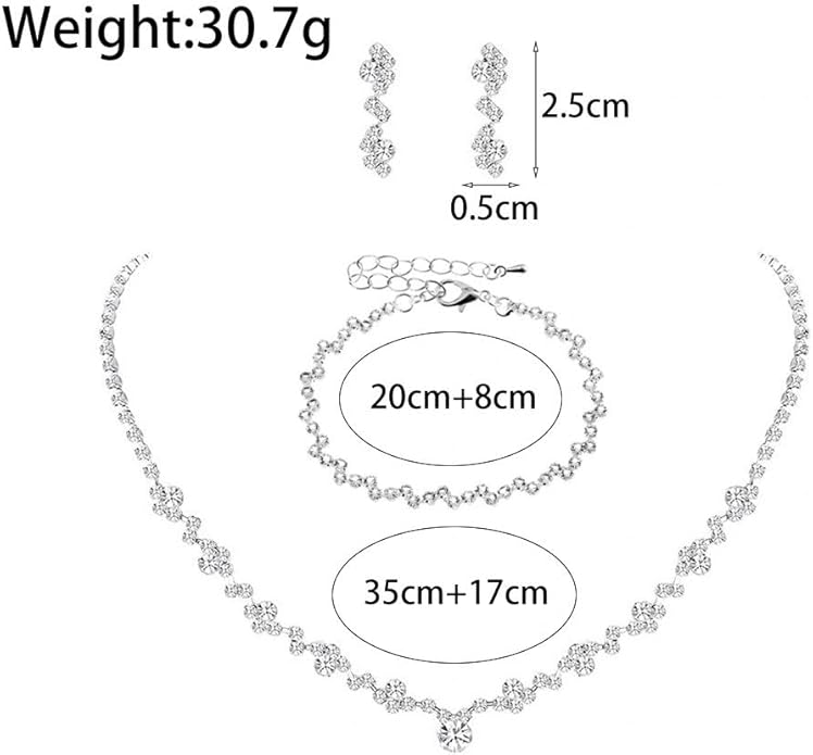 Bling Silver Jewelry Set for Women Trendy Wedding Jewelry Sets for Brides Sparkly Cubic Zirconia Necklace Earring Sets for Women Prom Accessories