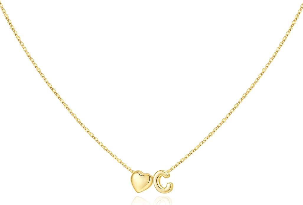 M MOOHAM Valentines Gifts for Kids Her - Heart Initial Necklaces for Women Girls 14K Gold Plated Tiny Heart Necklace Jewelry for Kids Personalized Birthday Gifts for Teen Girls Trendy