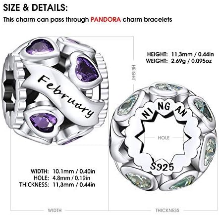 NINGAN Birthstone Charms 925 Sterling Silver Love Heart Openwork Bead for Charm Bracelets and Necklaces with 5A Cubic Zirconia, Birthday Mothers Day Jewelry Gifts Women