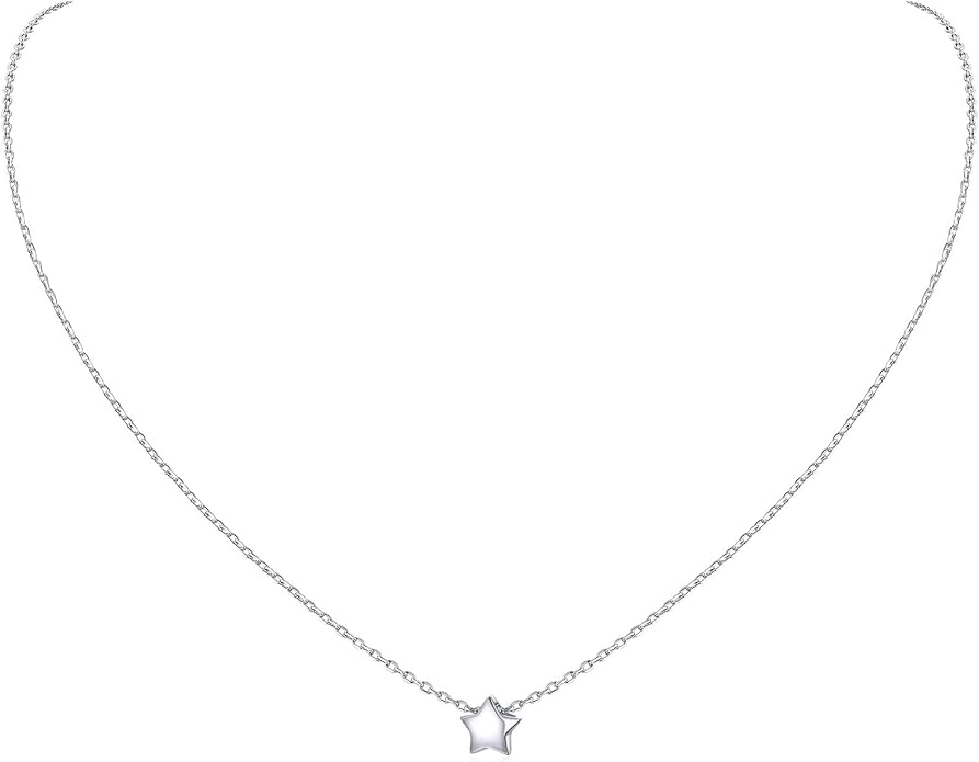 ChicSilver Personalized 925 Sterling Silver Dainty Small Heart/Star/Moon/Dot/Triangle Pendant Necklace for Women, Silver/Gold/Rose Gold/Black (with Gift Box)