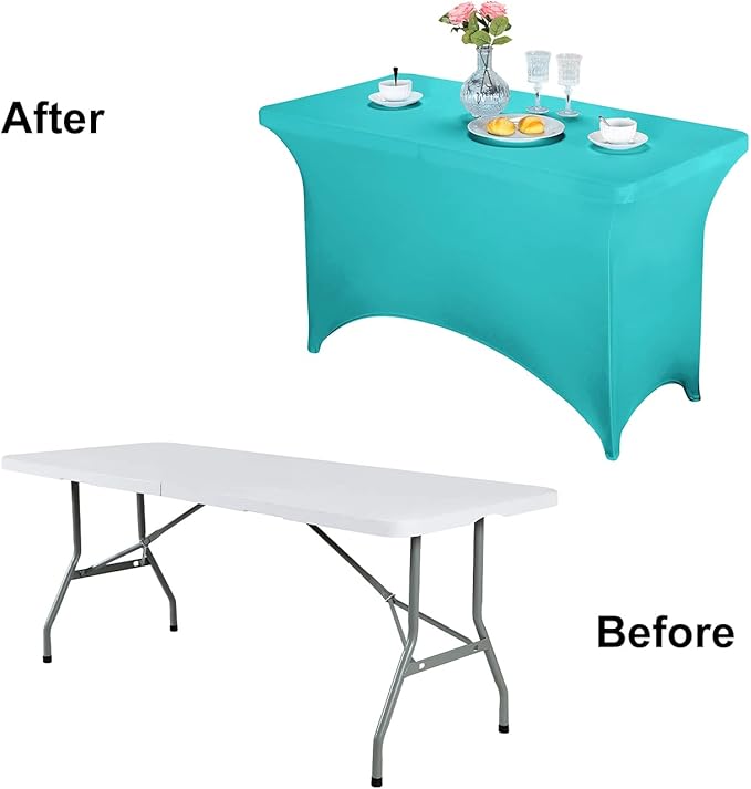 FORLIFE Spandex Table Cover - Fitted 4ft Rectangular Tablecloth, Stretch Patio Cover, Universal for Wedding, Banquet, Party (Turquoise)