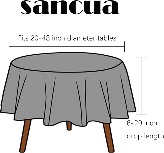 sancua Round Tablecloth - 60 Inch - Water Resistant Spill Proof Washable Polyester Table Cloth Decorative Fabric Table Cover for Dining Tables, Buffet Parties and Camping, Yellow