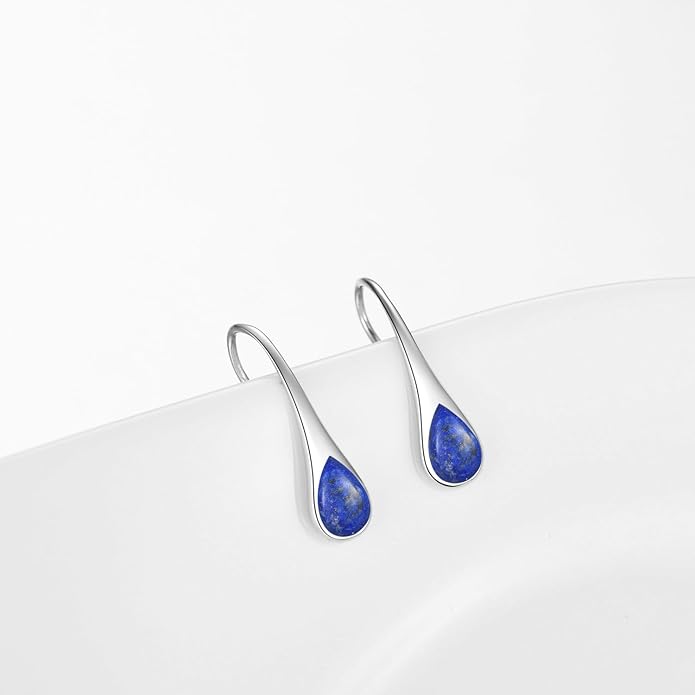 925 Sterling Silver Small Pear-Shaped Modern Style Hook Earrings with Crystals from Austria