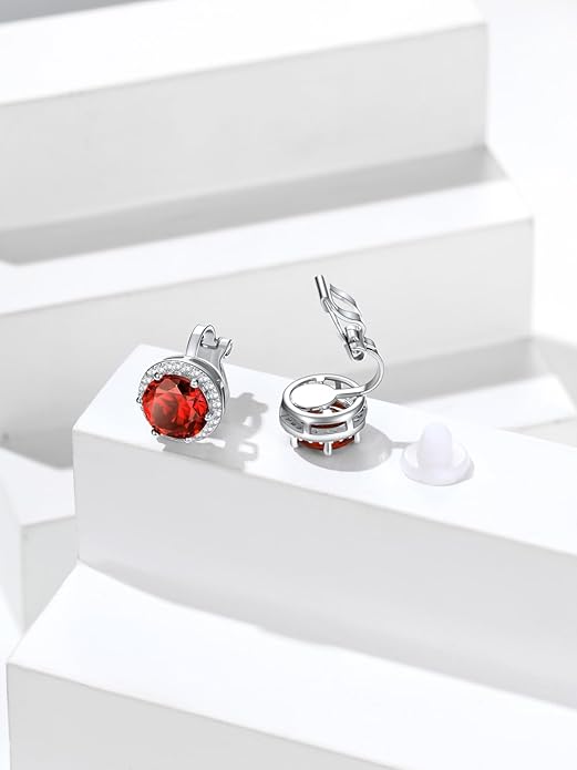 Silvora 925 Silver 8MM Cubic Zirconia Birthstone Clip On Stud Earrings Round Non Pierced Earrings For Women,Come with Box