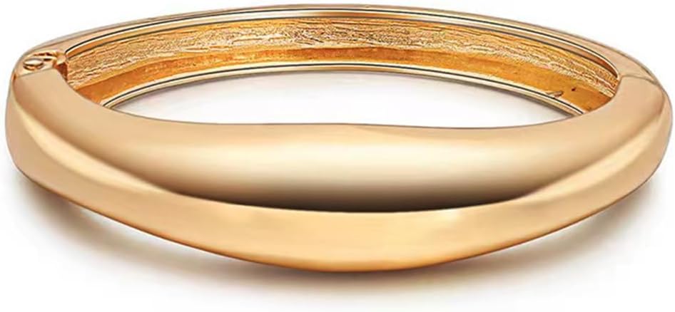 Golden Polished Chunky Twisted Hinged Waterdrop Bangle Bracelet for Women Spiraled Oval Bangle Bracelet