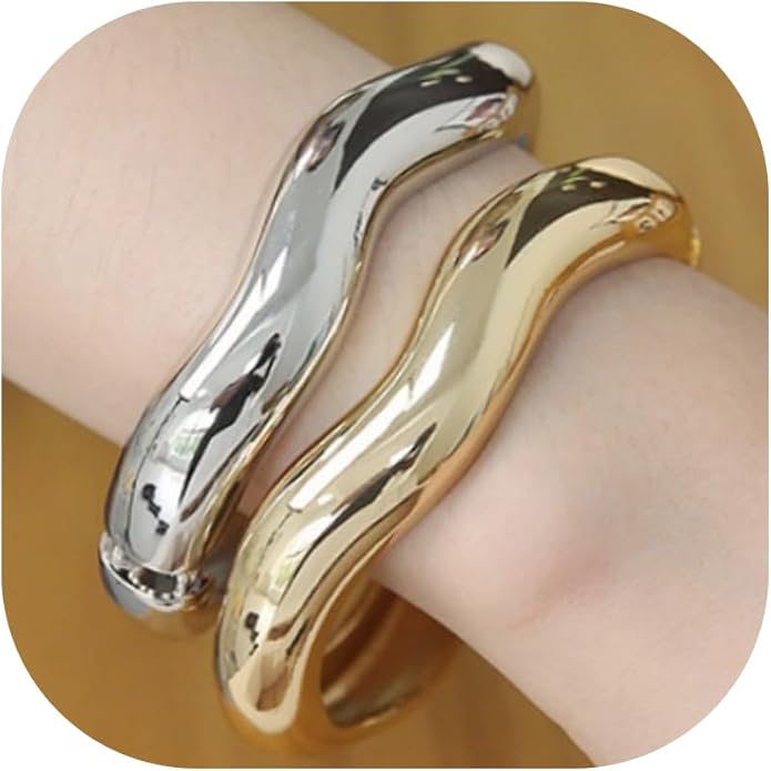 Gold/Silver Cuff Bangle Bracelets For Women Chunky Waterdrop Twisted Hinged Bangle Bracelets Minimalist Arm Cuff Bracelet Jewelry Gifts